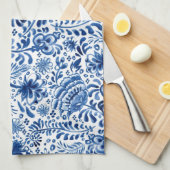 Linge De Cuisine Conception florale de batik bleu et blanc (Quart Plié)
