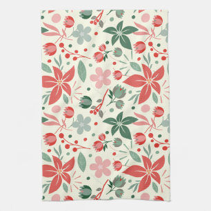 Linge De Cuisine Conception florale lumineuse avec feuilles vertes 