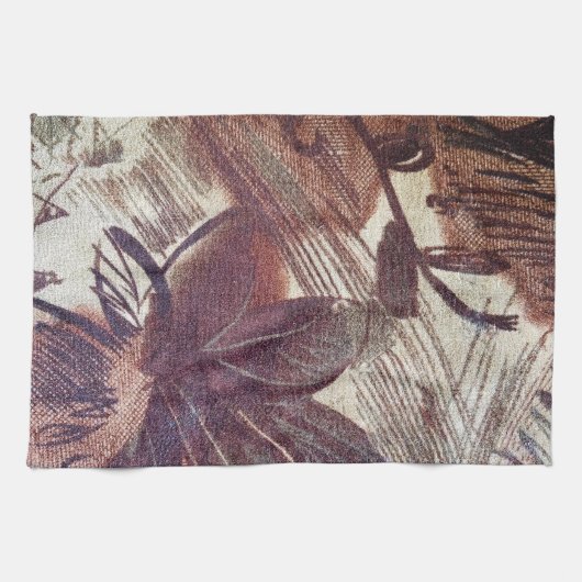 Linge De Cuisine Conception florale marron abstraite 1 (Horizontal)