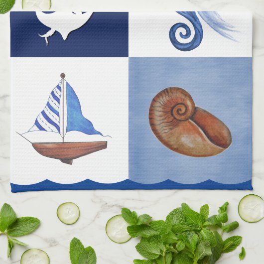 Linge De Cuisine Conception océanique marine (Plié)