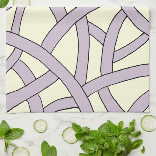 Linge De Cuisine Conception rayée Crème violette (Plié)