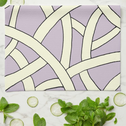 Linge De Cuisine Conception rayée Crème violette (Plié)