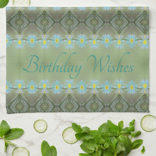 Linge De Cuisine Conception turquoise à motifs fleuris (Plié)