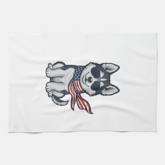 Linge De Cuisine Conception vectorielle de chiot husky patriotique (Horizontal)