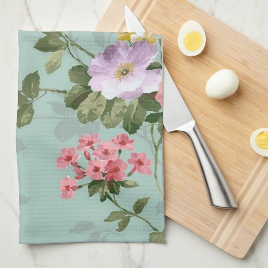 Linge De Cuisine Conception vintage de fleurs vertes (Quart Plié)