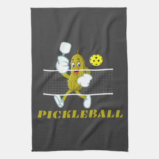 Linge De Cuisine Concombre Drôle Jouant Pickleball (Vertical)