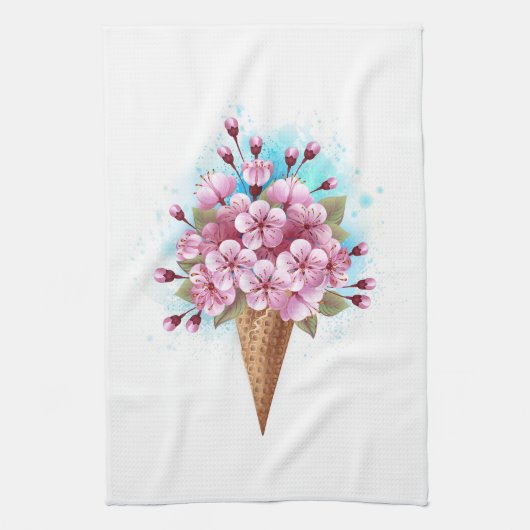 Linge De Cuisine Cône rose Sakura crème glacée gaufre (Vertical)