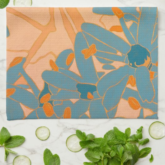 Linge De Cuisine Contemporary Leaf Design in Peach  (Plié)