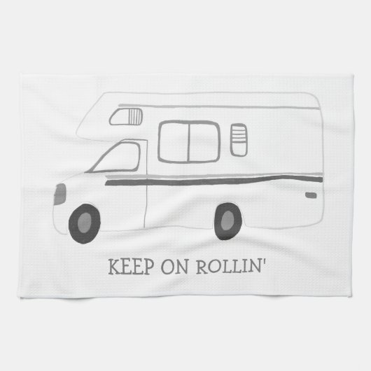 Linge De Cuisine CONTINUEZ SUR ROLLIN Retro Camper Motorhome RV B&W (Horizontal)