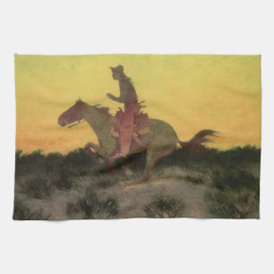 Linge De Cuisine Contre le coucher du soleil par Remington, Cowboys