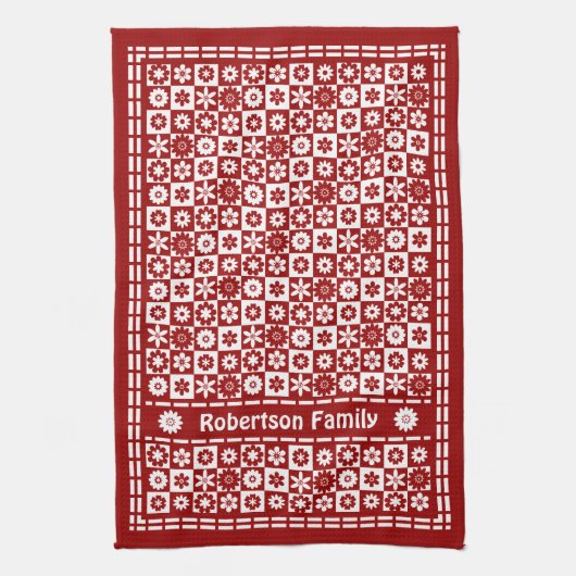 Linge De Cuisine Contrôles classiques de fleur de pays rouge et (Vertical)