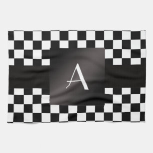 Linge De Cuisine Contrôleurs noirs et blancs de monogramme