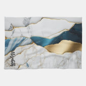 Linge De Cuisine Cool Blanc Turquoise Marbre Pierre Or (Horizontal)