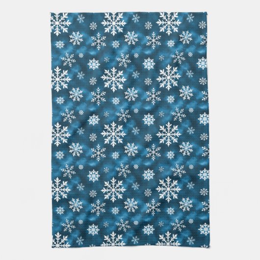 Linge De Cuisine Cool Blue With White Snowflake Pattern Winter (Vertical)