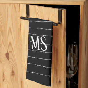 Linge De Cuisine Cool noir et blanc barbelé motif Monogramme