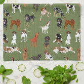 Linge De Cuisine Coonhounds sur l'olive (Plié)