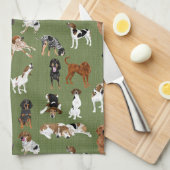 Linge De Cuisine Coonhounds sur l'olive (Quart Plié)