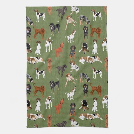 Linge De Cuisine Coonhounds sur l'olive (Vertical)