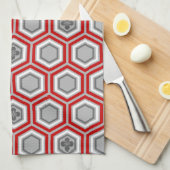 Linge De Cuisine Copie de kimono, rouge hexagonaux et gris/gris (Quart Plié)