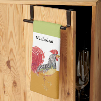 Linge De Cuisine Coq aquarelle mignon personnalisé
