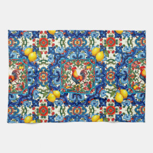 Linge De Cuisine Coq coloré, Méditerranée, mosaïque, citron,