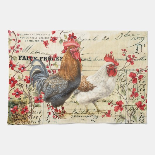 Linge De Cuisine Coq vintage et Hen Ephemera (Horizontal)