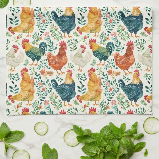 Linge De Cuisine Coqs et fleurs (Plié)
