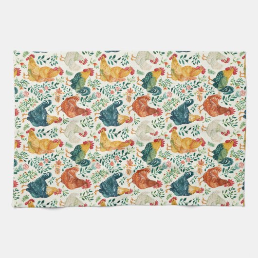 Linge De Cuisine Coqs et fleurs (Horizontal)