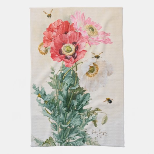 Linge De Cuisine Coquelicots et abeilles par Paul de Longpré (Vertical)
