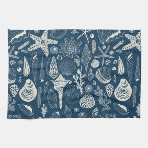 Linge De Cuisine Coques de mer sur bleu foncé