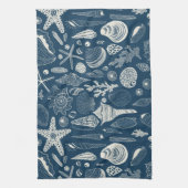 Linge De Cuisine Coques de mer sur bleu foncé (Vertical)