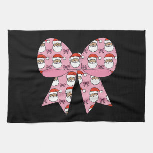 Linge De Cuisine Coquette Noël Nœud Rose Père Noël Vintage Rétro 