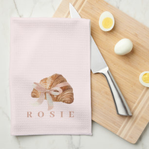 Linge De Cuisine Coquette personnalisée Croissant rose Ribbon
