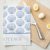 Linge De Cuisine Coquillage côtier bleu et blanc Personnalisé (Quart Plié)