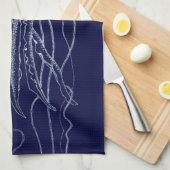 Linge De Cuisine Coquillages blancs et bleus (Quart Plié)