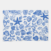 Linge De Cuisine Coquillages Bleu & Blanc Motif Beach Coques Chic (Horizontal)