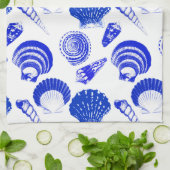 Linge De Cuisine Coquillages - bleu cobalt sur un arrière - plan bl (Plié)