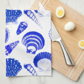 Linge De Cuisine Coquillages - bleu cobalt sur un arrière - plan bl (Quart Plié)