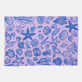 Linge De Cuisine Coquillages Bleu & Violet Motif Plage Coques Chic (Horizontal)