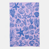 Linge De Cuisine Coquillages Bleu & Violet Motif Plage Coques Chic (Vertical)
