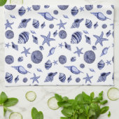 Linge De Cuisine Coquillages bleus et blancs (Plié)