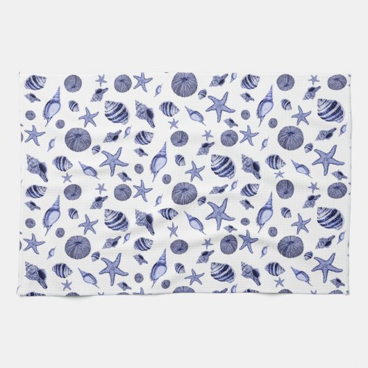 Linge De Cuisine Coquillages bleus et blancs (Horizontal)