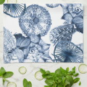 Linge De Cuisine Coquillages bleus et blancs Design côtier (Plié)