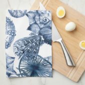 Linge De Cuisine Coquillages bleus et blancs Design côtier (Quart Plié)