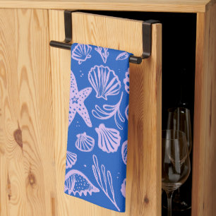 Linge De Cuisine Coquillages Blue Lavender Motif Beach Coques Chic
