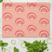 Linge De Cuisine Coquillages - corail et pêche (Plié)