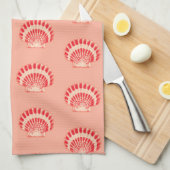 Linge De Cuisine Coquillages - corail et pêche (Quart Plié)