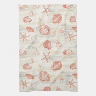 Linge De Cuisine Coquillages de plage vintage avec corail et étoile