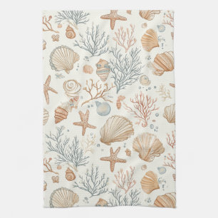 Linge De Cuisine Coquillages et coraux botaniques côtiers doux