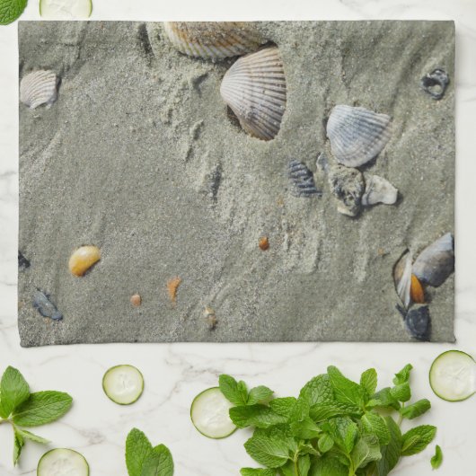 Linge De Cuisine Coquillages Et Sable (Plié)